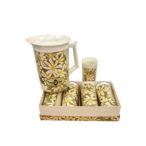 *5 Vintage West Bend Thermo-Serv Daisy Plastic tumblers 70s Pitcher RETRO Green